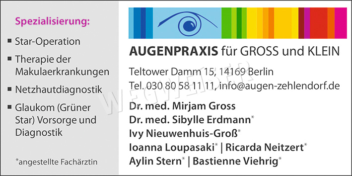Augenheilkunde, Augenarzt Berlin Zehlendorf - WEGWEISER aktuell