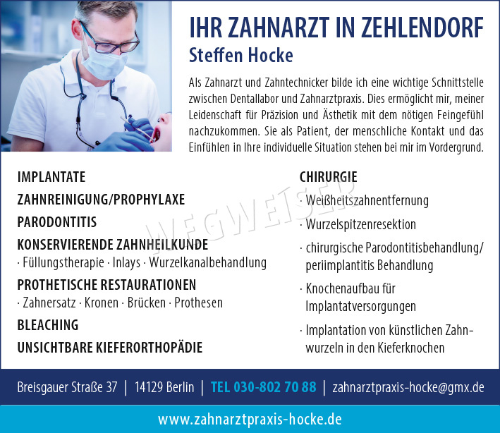 Zahnärzte Berlin Zehlendorf - WEGWEISER aktuell